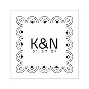 Square Deco Heart Initial Logo Wedding Stamp