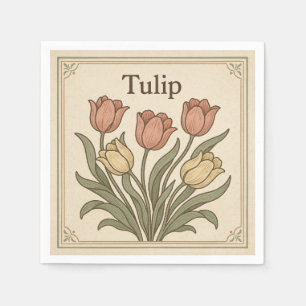 Square Design for Tulip, Retro Style USA Napkin