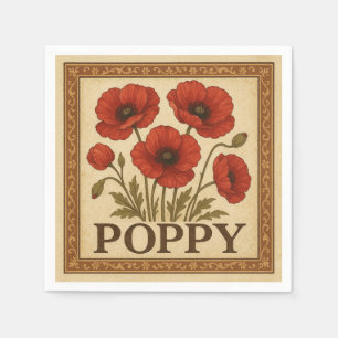 Square Design (Poppy Flower, Retro Style) USA Napkin