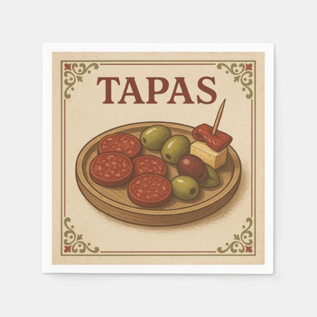 Square  Design Tapas, Retro Style Napkin (Front)