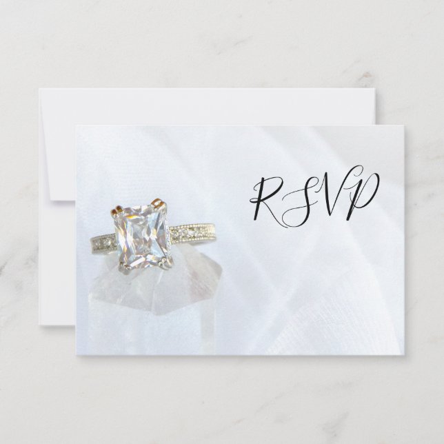 Square Diamond Ring Pillar Crystal Wedding RSVP (Front)