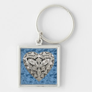 Square Elegant Designer Diamond Heart Keychain