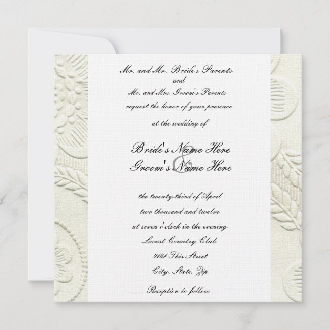 Square Elegant Embossed Design Wedding Invitation (Front)