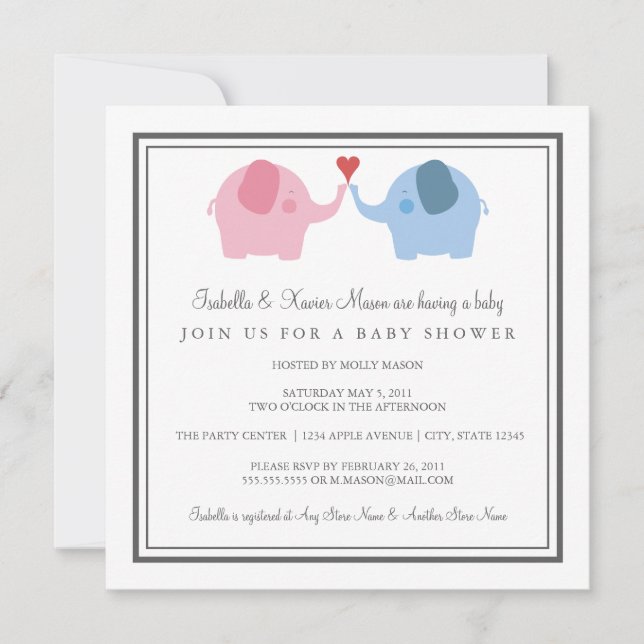 Square Elephants In Love Baby Shower Invitation (Front)