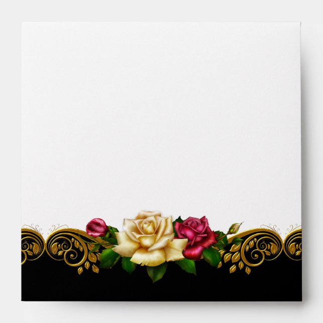 Square Envelope White Black Gold Pink Rose (Front)