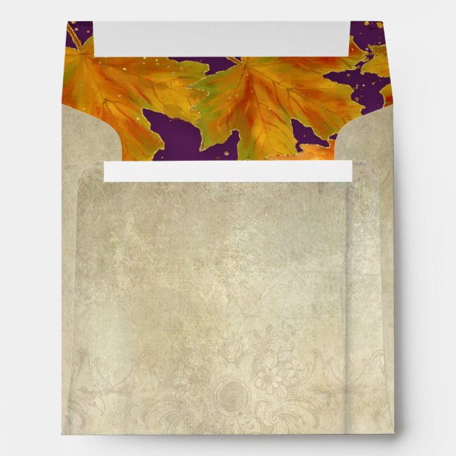 Square Fall Autumn Falling Leaves Elegant Wedding Envelopes (Back (Bottom))