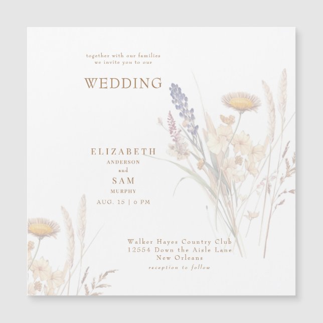  Square Fall Floral Wedding Magnetic Invitation (Front)
