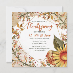Square Fall Sunflower Thanksgiving  Invitation