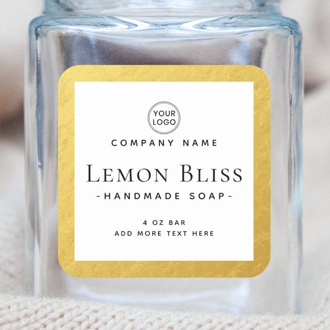 Square faux gold border white product label (Creator Uploaded)