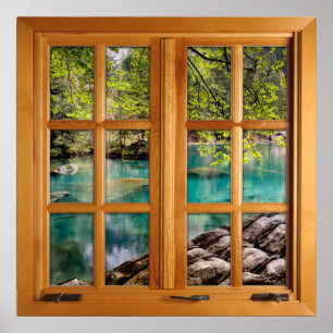 Square Faux Window Illusion - Calming Lake Poster