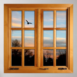 Square Faux Window Illusion - Flying Bird Poster