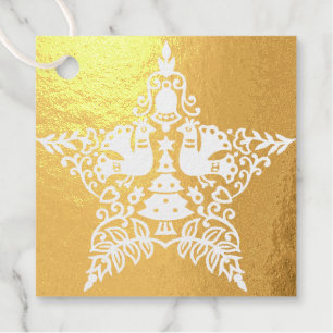Square Foil Favor Tag - Christmas Doves