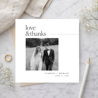 Square Formal Love and Thanks Wedding Photo Thank You Card