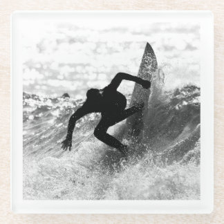 Square Format Surf Art Monochrome Glass Coaster