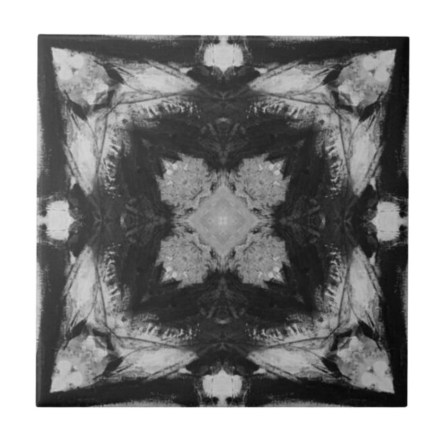 Square four pointed star grey black white charcoal ceramic tile (Front)