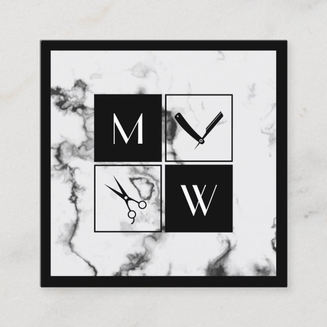 Square framed elegant barbers  square business car square business card (Front)