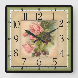 Square Framed Flowers Wall Clock