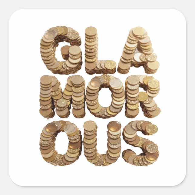 Square Gold GLAMOROUS Craft Sticker (Front)
