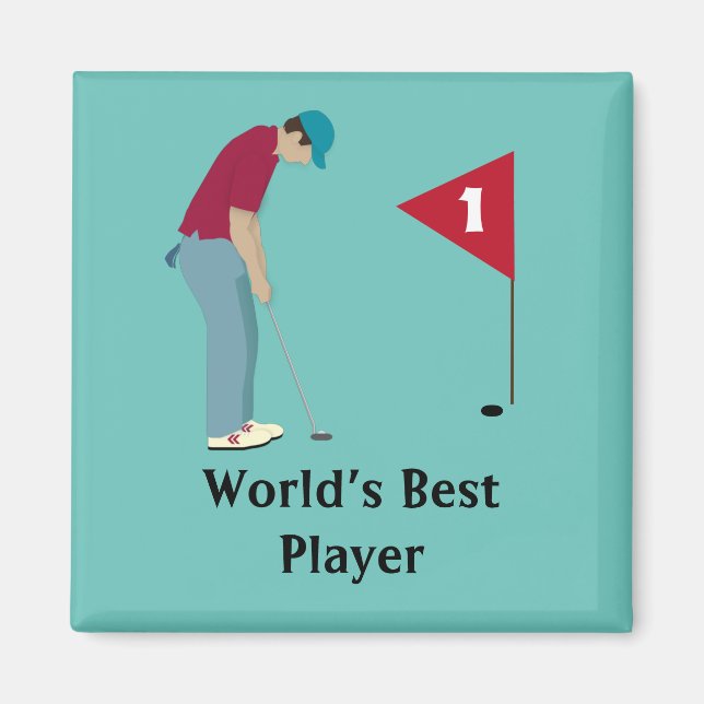 Square Golfer Putting  Magnet (Front)