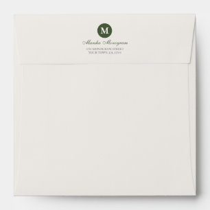 Square - Green & Cream Monogram (Green inside) Envelopes