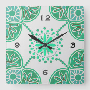 Square Green Tile Pattern Wall clock