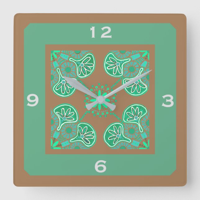 Square Green Tile Pattern Wall clock (Front)