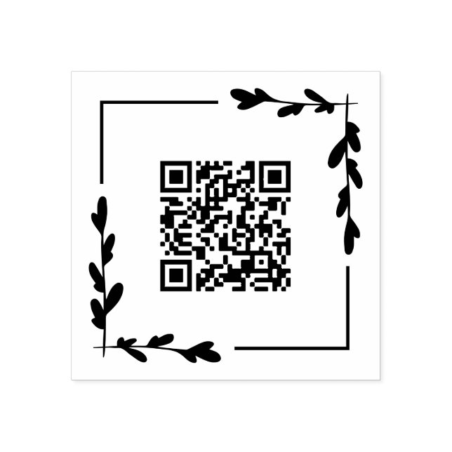 Square Greenery Frame Your QR Code Rubber Stamp (Imprint)