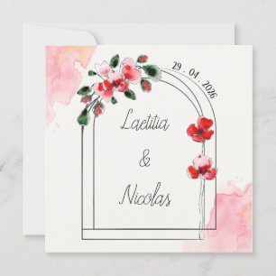 Square Invitation with Flowers of poppies