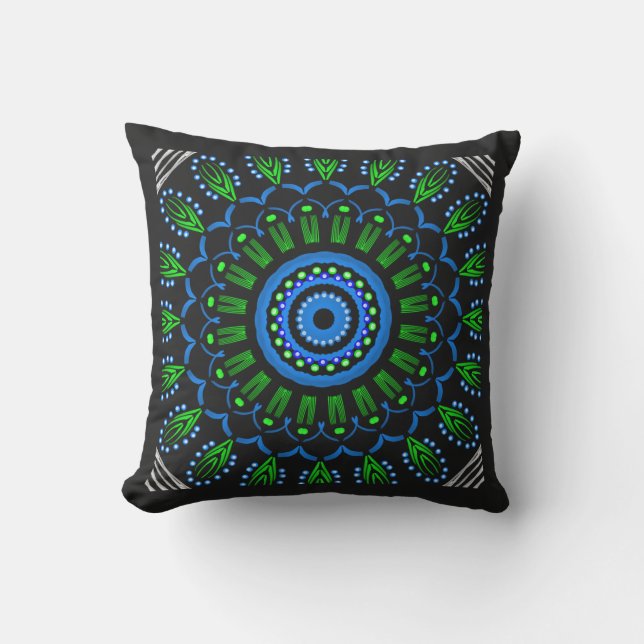 Square Jimette blue, green and black design cushio Outdoor Cushion (Front)