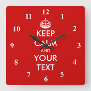Square Keep Calm wall clock Customisable text