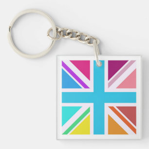 Square Key Ring - Multi Coloured Union Jack Flag