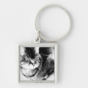Square Keychain - Watchful Cat!