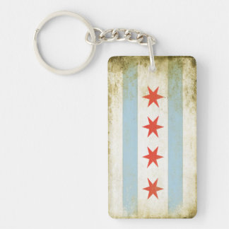 Square Keychain with Distressed Chicago Flag Print