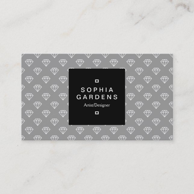 Square Label 01a - Diamonds - White on Grey Business Card (Front)