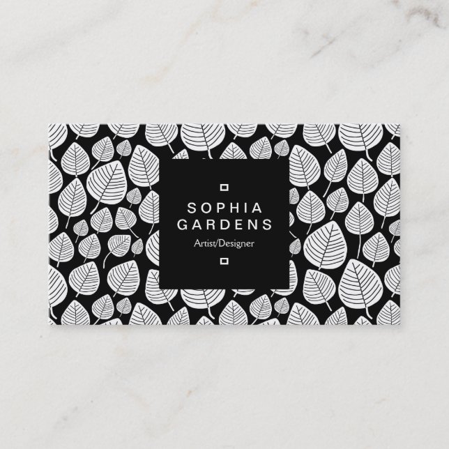 Square Label 01a - Leaf pattern 02 Business Card (Front)