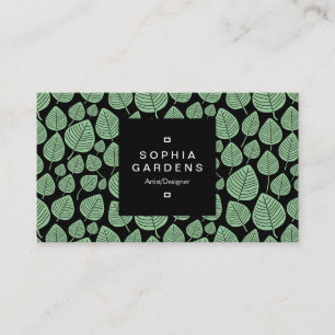 Square Label 01a - Leaf pattern 02 - Faded Green Business Card