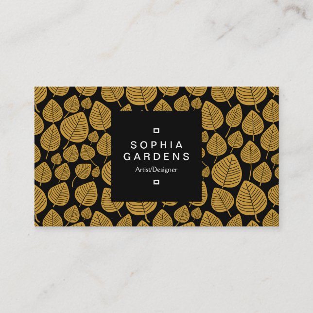 Square Label 01a - Leaf pattern 02 - Gold Brown Business Card (Front)