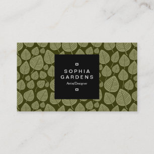 Square Label 01a - Leaf pattern 02 - Olive Shades Business Card