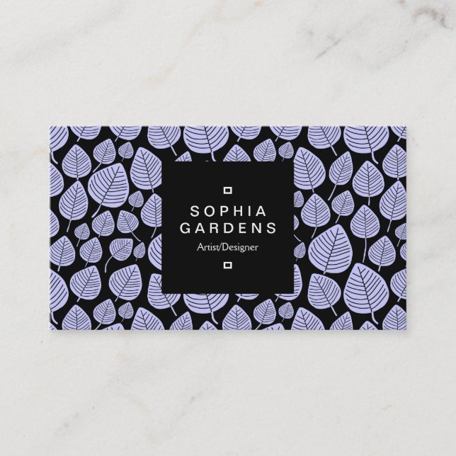 Square Label 01a - Leaf pattern 02 - Powder Blue Business Card (Front)