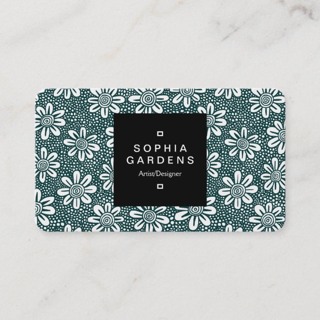 Square Label 01a - Pattern 140617 - Dk Green Business Card (Front)
