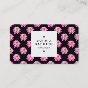 Square Label 03a - Chrysanthemum Pattern on Black Business Card