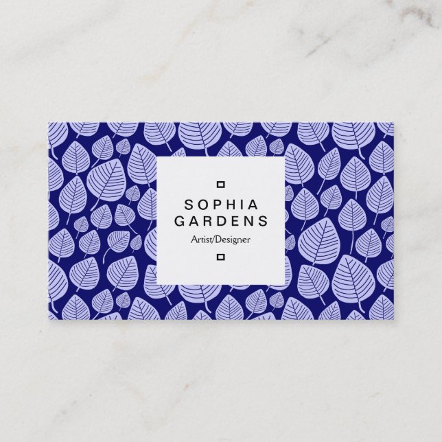 Square Label 03a - Leaf pattern 02 - Blue Shades Business Card (Front)