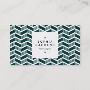 Square Label 03a - Shaded Chevrons - Dk Moss Green Business Card