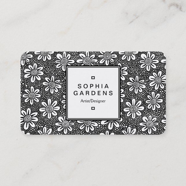 Square Label 05 - Flower Pattern Business Card (Front)