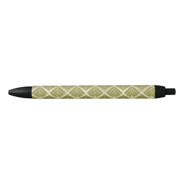 Square Leaf Pattern Gold Lime Light Black Ink Pen (Front)