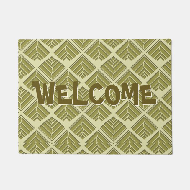 Square Leaf Pattern Gold Lime Light Doormat (Front)