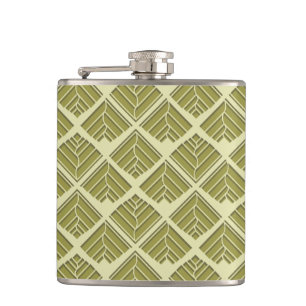 Square Leaf Pattern Gold Lime Light Hip Flask