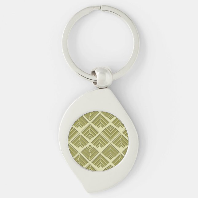 Square Leaf Pattern Gold Lime Light Key Ring (Front)