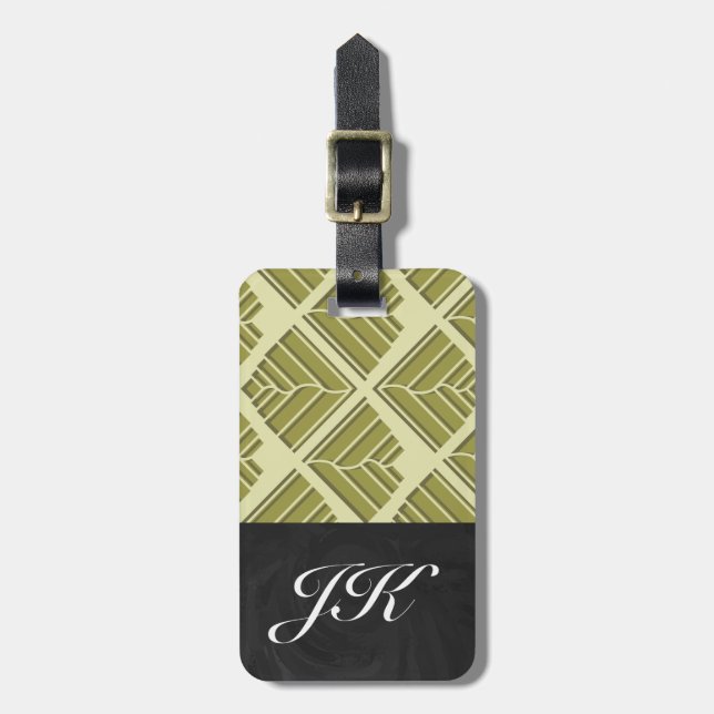 Square Leaf Pattern Gold Lime Light Luggage Tag (Front Vertical)