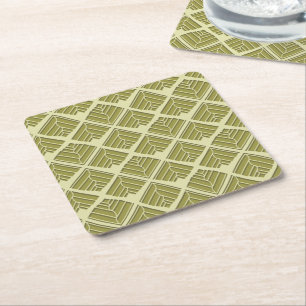 Square Leaf Pattern Gold Lime Light Paper Coaster